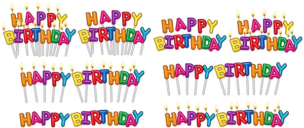 Bougies de texte joyeux anniversaire coloré sur bâtons Set 1 — Image vectorielle