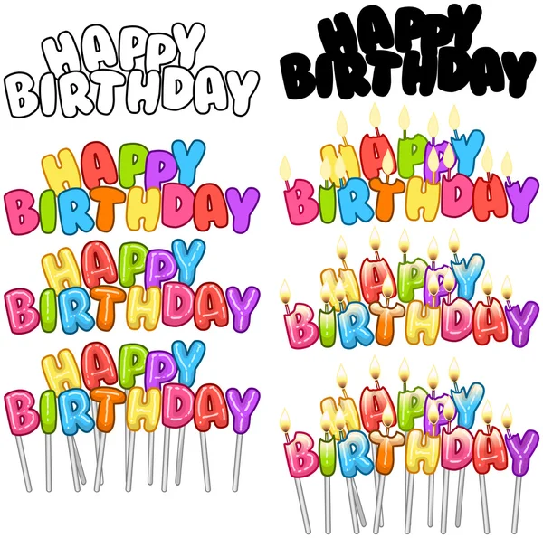 Цветные с днем рождения Текстовые свечи на палочках Набор 3 — стоковый вектор