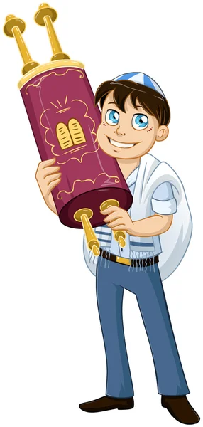 Jewish Boy With Talit Holds Torah For Bat Mitzvah — Stock Vector