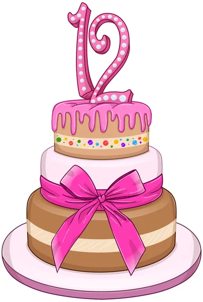 Pink Bat Miztvah Cake For 12th Birthday — Stock Vector