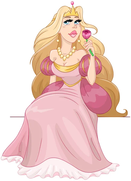 Blond Princess Smells A Rose — Stock Vector