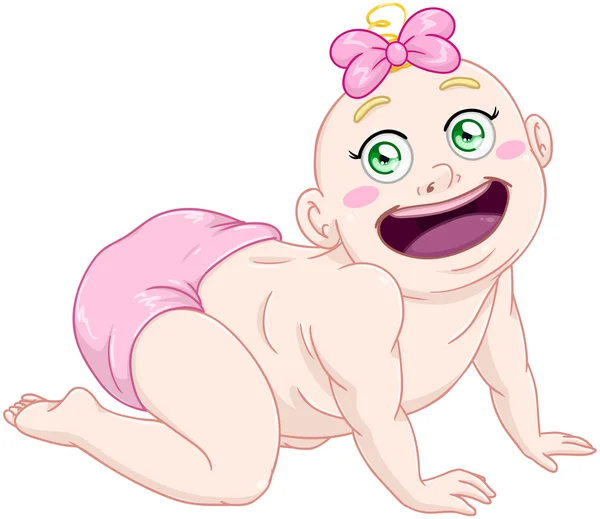 Cute Baby Girl With Diaper Crawling Vector Graphics