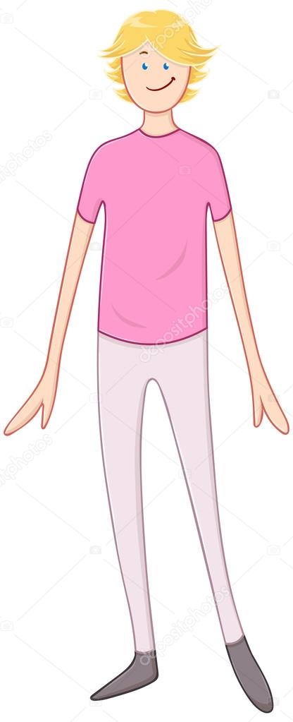 Blond Cheerful Guy In Pink Shirt