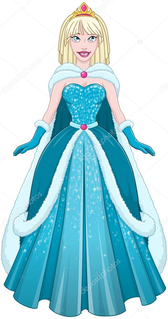 Snow Princess In Blue Dress And Cloak
