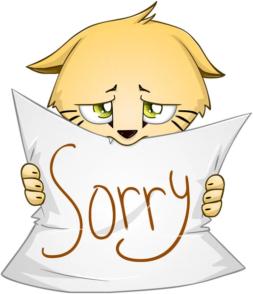 Cute Kitten Holds Sign Of Apology — Stock Vector