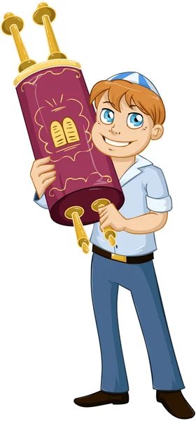 Jewish Boy Hold Torah For Bar Mitzvah — Stock Vector