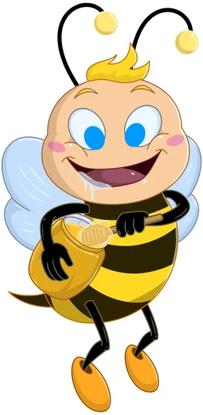 Τρέχουν τα σάλια μέλισσα κατέχει βάζο με μέλι — Διανυσματικό Αρχείο