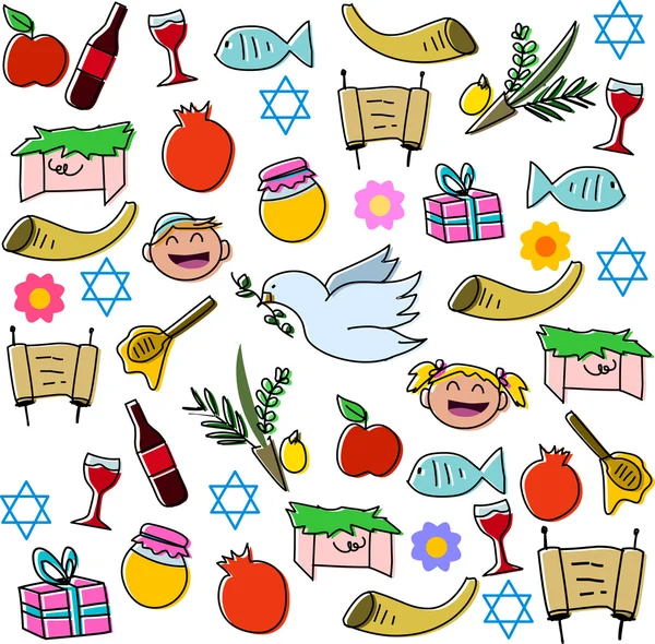 Rosh Hashanah Holidays Symbols Pack — Stock Vector