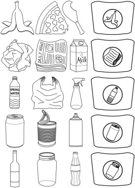Food Bottles Cans Paper Trash Recycle Pack Lineart clipart