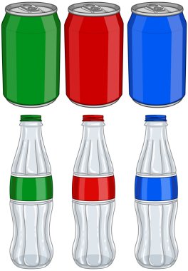 Soda Cola Aluminium Cans Glass Bottles Three Colors clipart