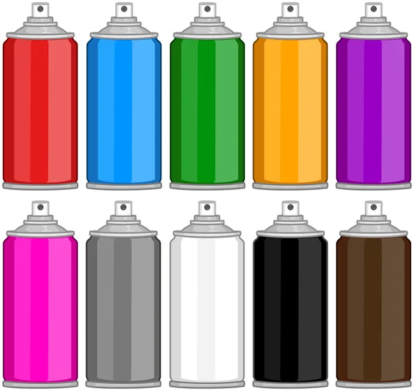 Color Spray Cans In Various Colours — Stock Vector