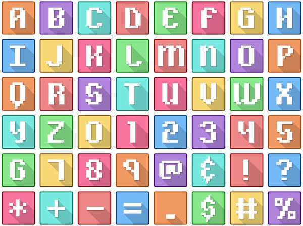Alphabet Numbers Symbols Flat Square Icons Arcade