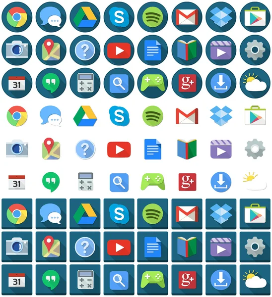 Flat Circle Square Android Icons — Stock Vector