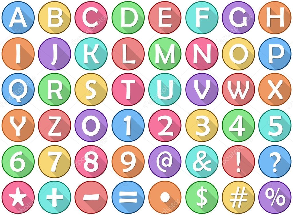Alphabet Numbers Symbols Flat Round Icons