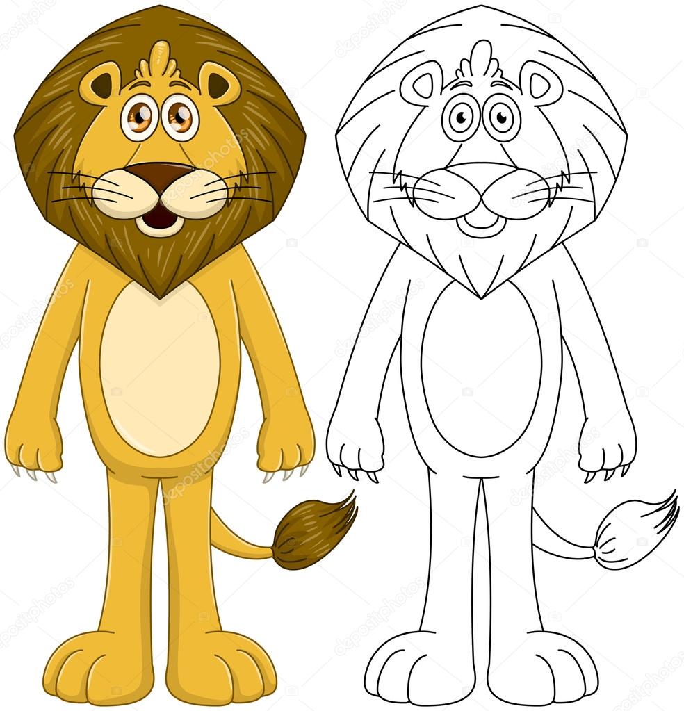 Cute Humanoid Lion With Lineart