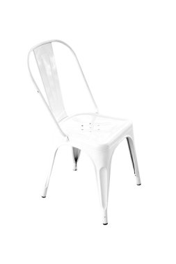 Metal beyaz sandalye beyaza izole edilmiş.