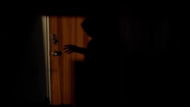 Kapıda kapüşonlu bir adamın korkunç gölgesi. Kapı kilidini açmaya çalışan bir hırsızın silueti. Elin anahtarlara uzanıyor. Dehşet. Evde bir manyak var. Bir apartman soygunu. Ev soygunu. Suç..