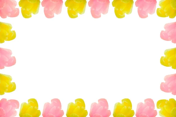 Tulipas Amarelas Rosa Fundo Branco Espaço Para Cópia Moldura Floral — Fotografia de Stock