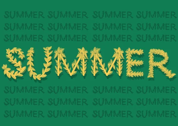 黄色和绿色的字母夏天绿色背景 用花和树叶做的字 夏季背景 — 图库照片