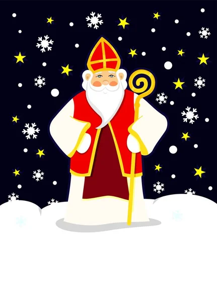 Saint Nicolas Sur Fond Ciel Nocturne Hivernal Caractère Christianisme Des — Photo