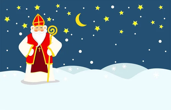 Saint Nicolas Nicolas Merveilleux Sur Fond Ciel Nocturne Hivernal Scène — Photo