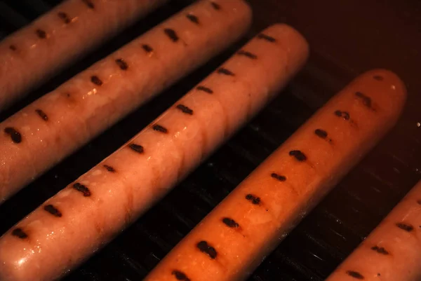 Närbild Korv Grillen — Stockfoto