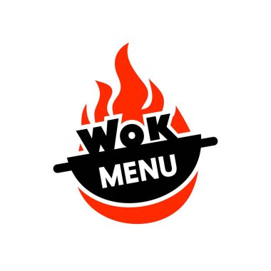 Tava kızartma ikonu. Vektör illüstrasyonu. Tayland ya da Çin restoranı için Wok Asya gıda logosu..