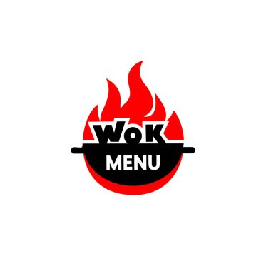 Tava kızartma ikonu. Vektör illüstrasyonu. Tayland ya da Çin restoranı için Wok Asya gıda logosu..