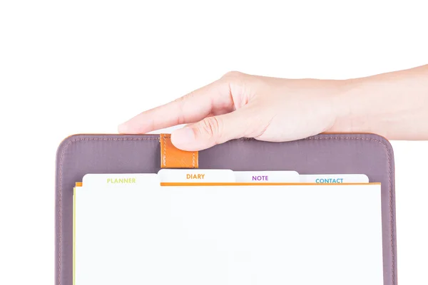 günlüğü kahverengi deri kavrama el ile.