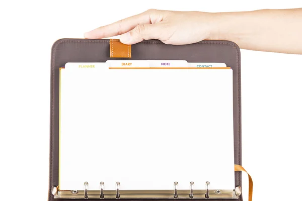 günlüğü kahverengi deri kavrama el ile.