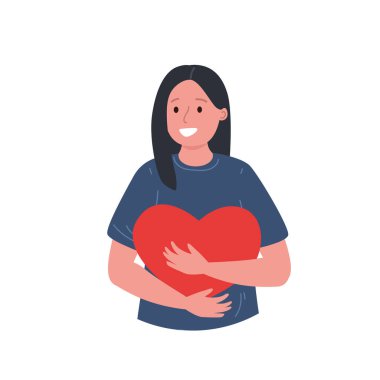 Yürekli bir kadın. Aşk ve ilişkiler kavramı. Düz vektör illüstrasyonu