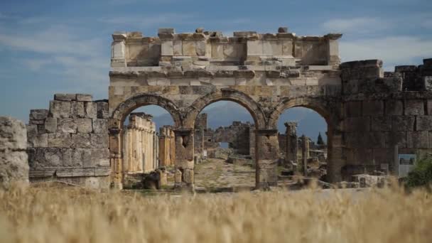 Αρχαία Πόλη Της Ιεράπολης Στην Παμουκάλε Της Τουρκίας — Αρχείο Βίντεο