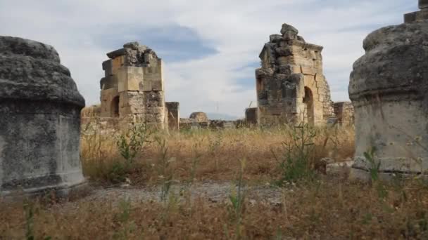Αρχαία Πόλη Της Ιεράπολης Στην Παμουκάλε Της Τουρκίας — Αρχείο Βίντεο