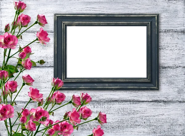 Roze rozen en fotolijstjes — Stockfoto