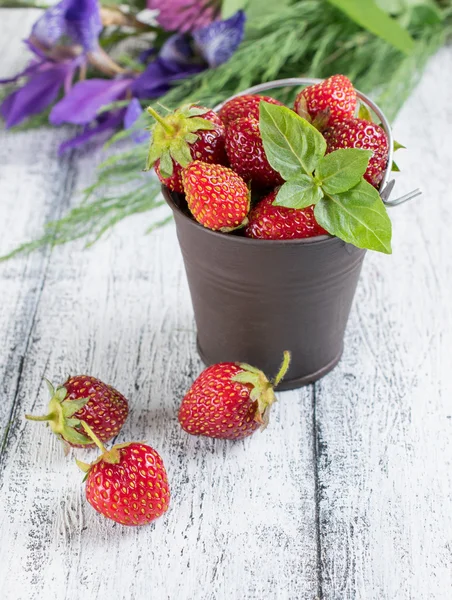 Strawberry in a small bucket — Stock Photo, Image