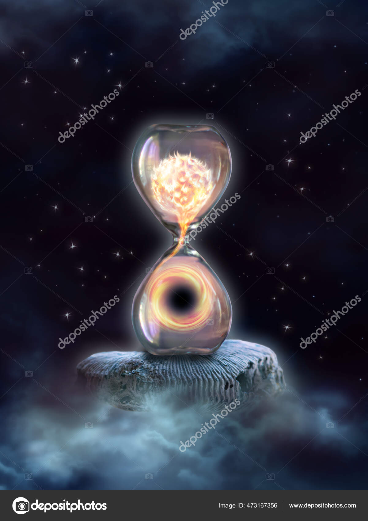 Песочные Часы Парящие Вселенной Сияющей Звездой Внутри Часов.
