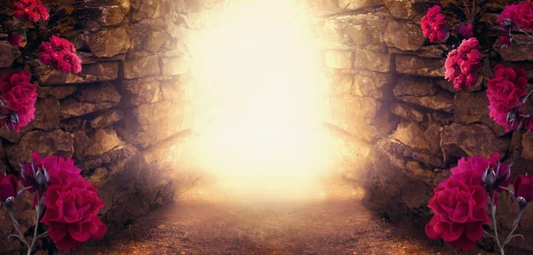 Загадочный Фотофон Волшебной Тропой Ведущей Через Каменную Подземелье Мистическому Свечению — стоковое фото
