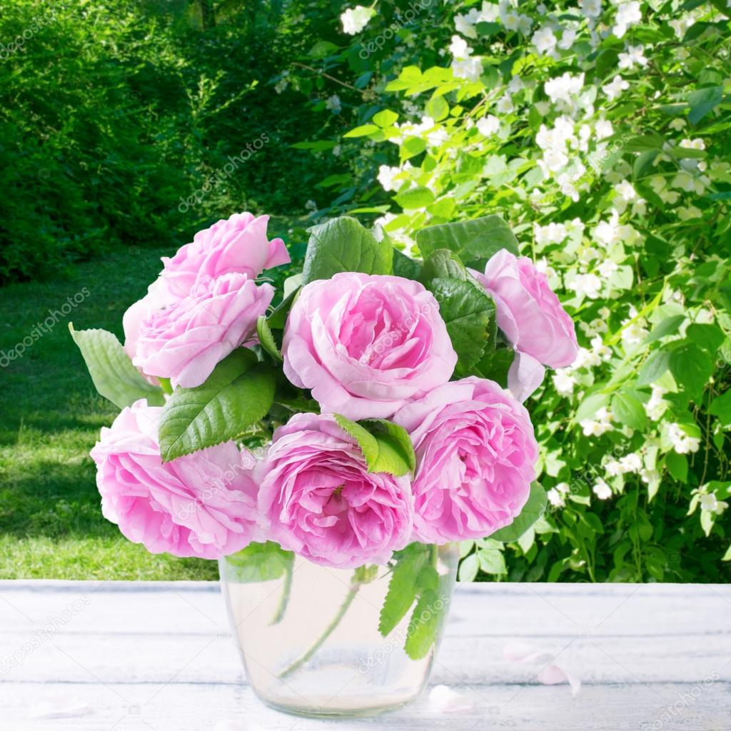 Garden and roses in a vase  