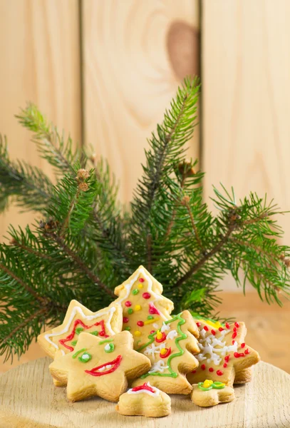 Weihnachtsplätzchen und Fichtenzweige — Stockfoto