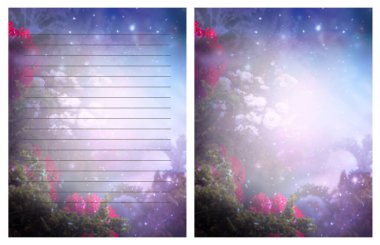 Harf şablonu, puslu bahçe arka planında çiçekli fantezi kartı satır ve kopyalama alanı, yazdırılabilir yapılacaklar listesi, çizgili düzenleyici veya planlayıcı, günlük veya boş yer ile not kağıdı.