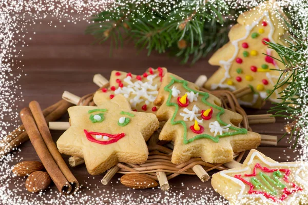 Biscoitos de Natal, especiarias e ramos de abeto — Fotografia de Stock