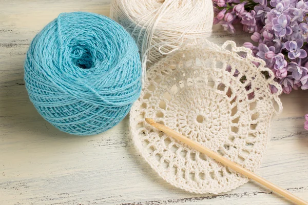 Yarn for crochet and knitted openwork napkins — Stock Photo, Image