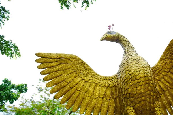 图孔雀黄金雕像翅 — 图库照片