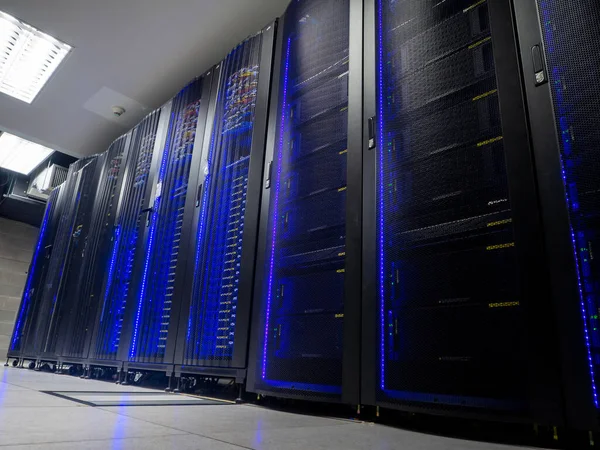 Datacenter Serverruimte Back Mijnbouw Hosting Mainframe Boerderij Computer Rack Met Rechtenvrije Stockafbeeldingen