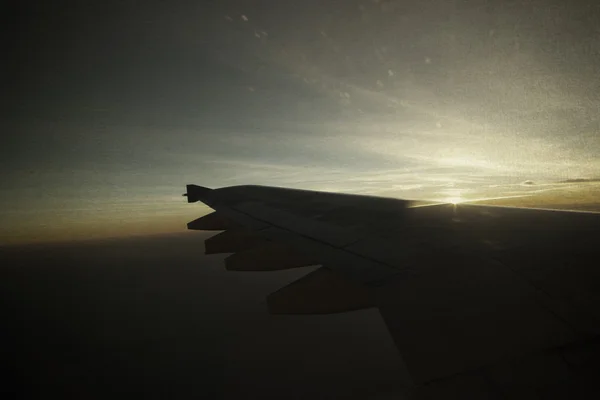 Vintage picture bird's eye view of the himalayas on the plane — Stock Photo, Image