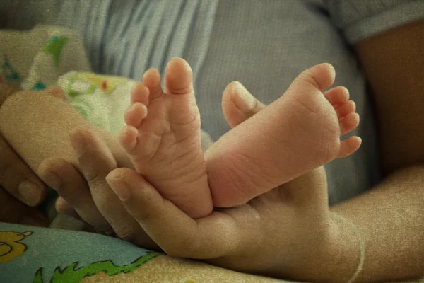 Dětská noha v ruce — Stock fotografie