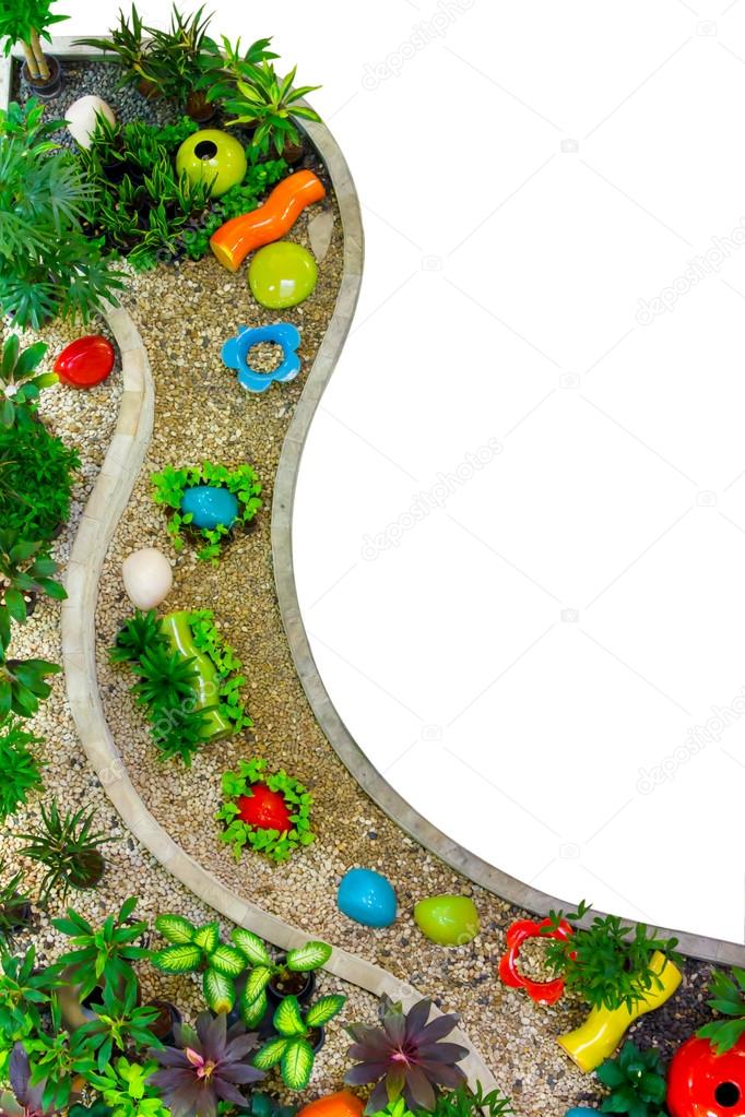 top view of brick path in garden