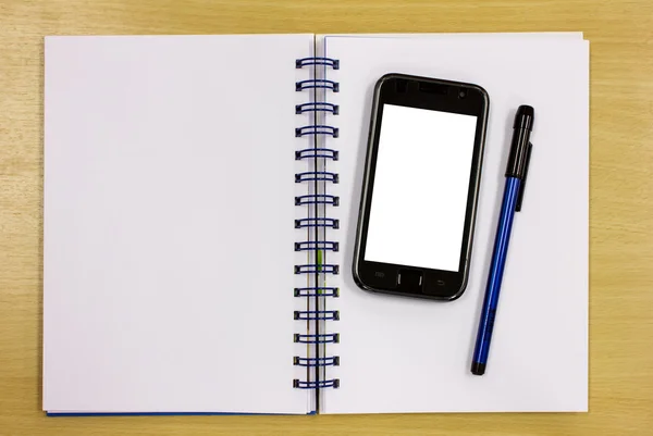 Telefone móvel livro diário azul — Fotografia de Stock