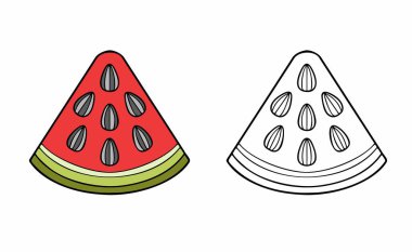 Chidlren için boyama kitabının vektör ögesi. Beyaz arka planda izole edilmiş çizgi film karpuzu..