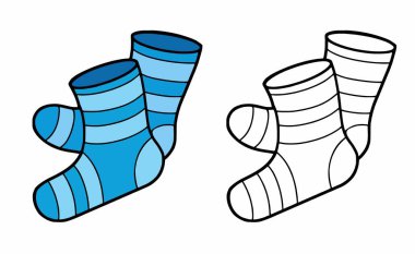 Chidlren için boyama kitabının vektör ögesi. Beyaz arka planda izole edilmiş mavi çoraplar..